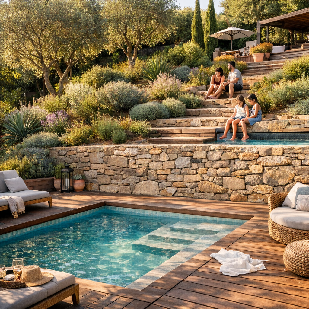 Comment aménager autour d’une Piscine sur terrain en pente ?