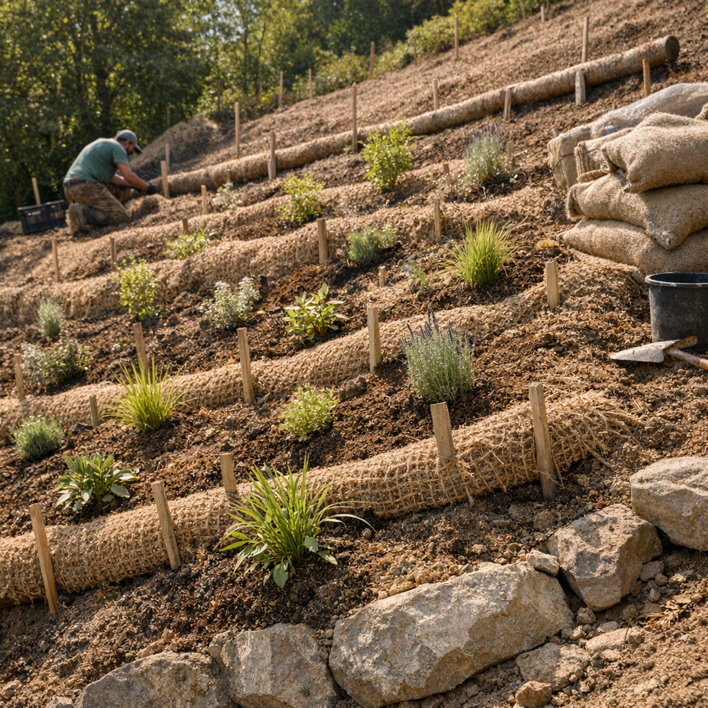 3. Comment faire tenir durablement des plantations sur un grand talus pentu quand on ajoute du substrat ?