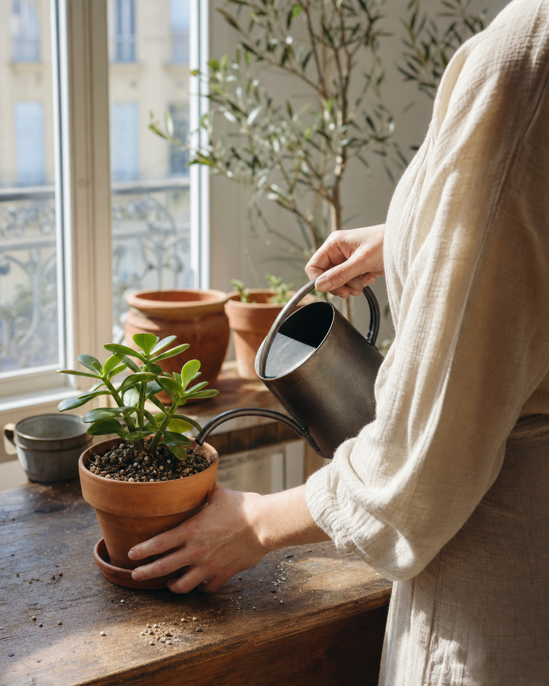 Pour arroser une plante grasse, observez le terreau et la saison