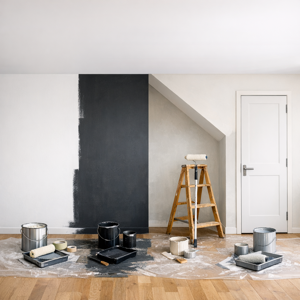 Mes cas maison pour 20&nbsp;m²&nbsp;: mur neuf, mur foncé, plafond mat ou porte incluse