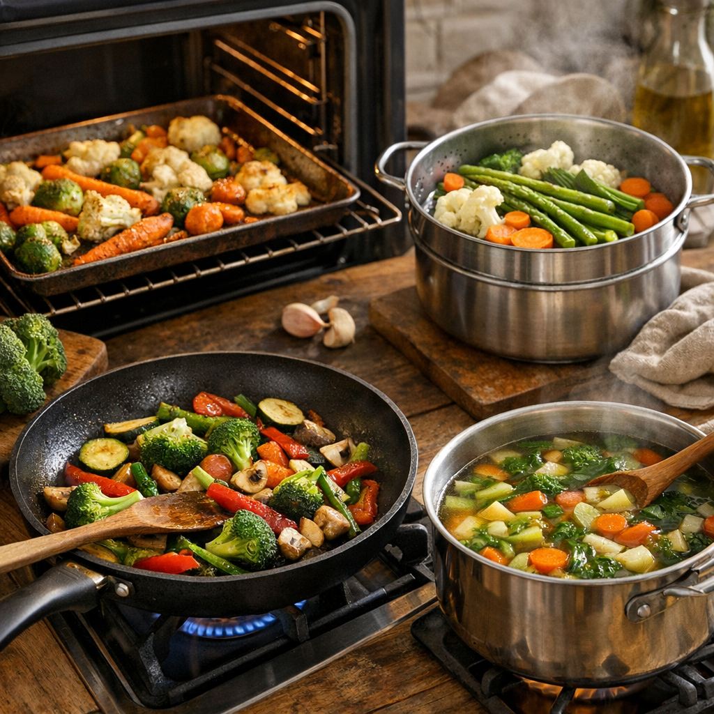 Poêle, four, vapeur ou soupe : choisir le bon mode de cuisson selon le légume réel