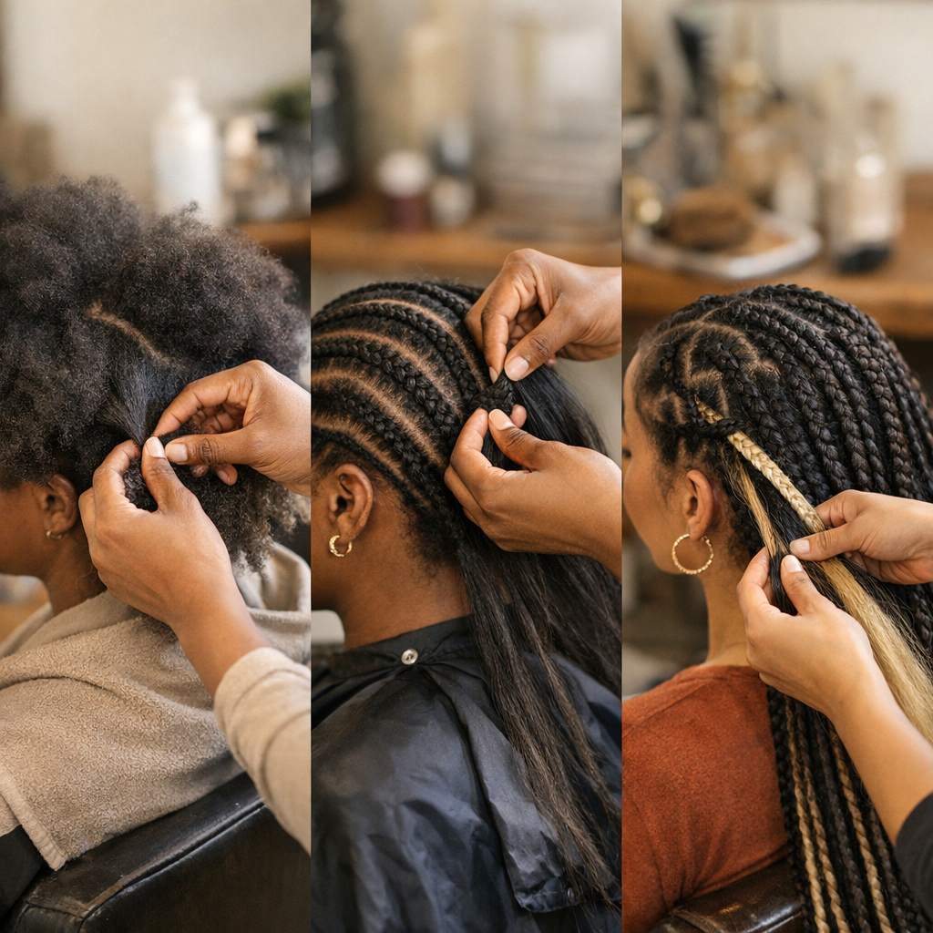 Adapter la technique selon le contexte : cheveux crépus, tresses collées et rajouts
