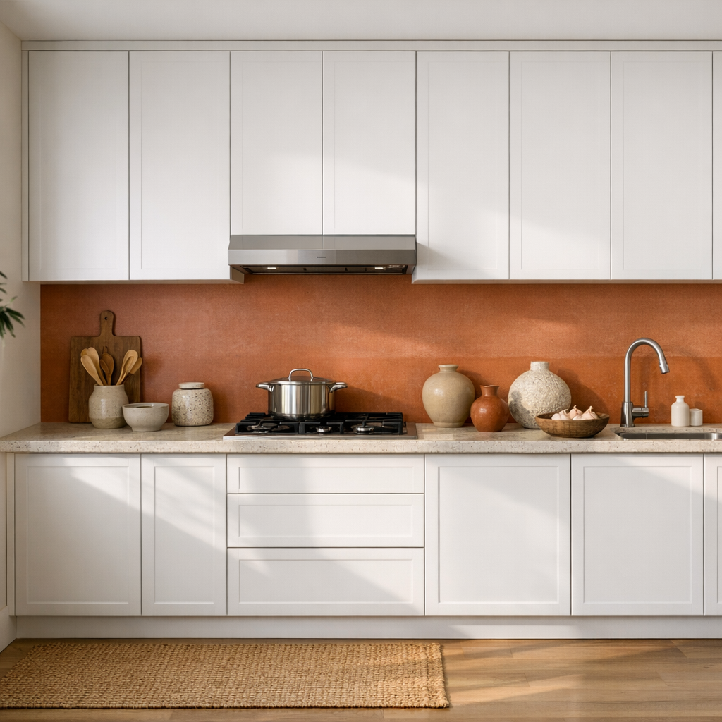 La Cuisine Terracotta et blanc trouve son équilibre en 7 idées