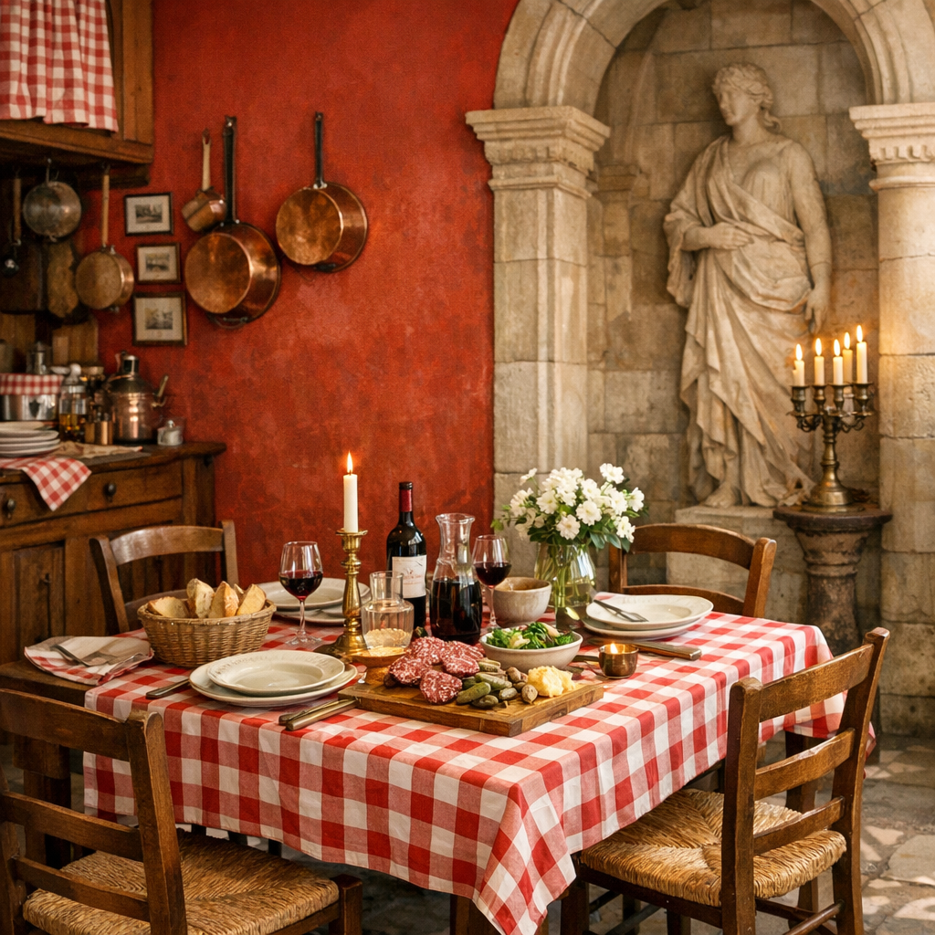 Trois inspirations fortes à traduire chez soi : bouchon lyonnais, rouge pictural, architecture monumentale