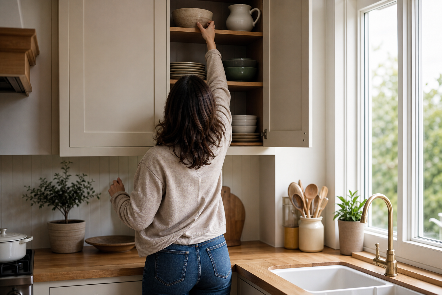 La hauteur des meubles hauts de cuisine se règle à votre portée