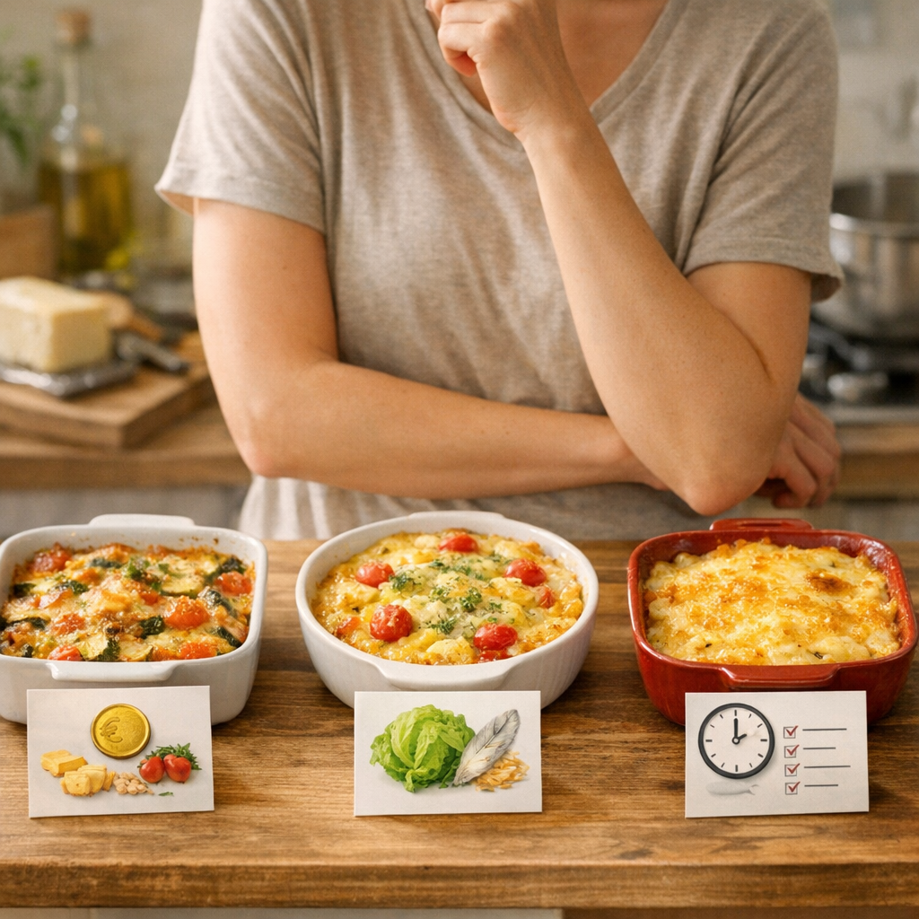 Comment choisir rapidement entre un gratin pas cher, léger ou vraiment facile sans lire 30 recettes presque identiques