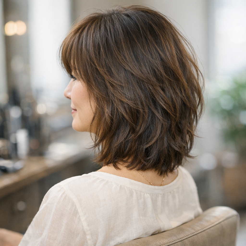 Coupe cheveux mi long dégradé effilé avec frange 50 ans : guide pratiq