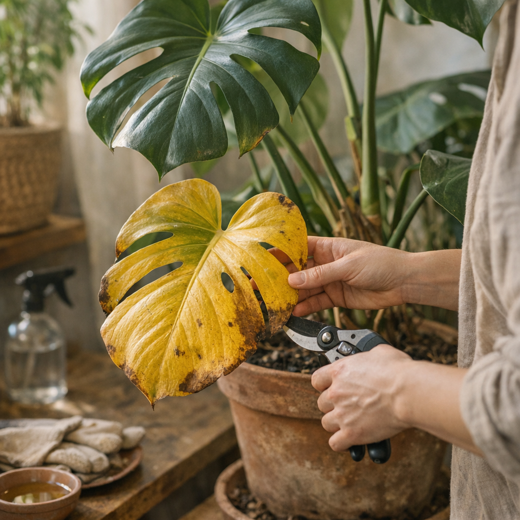 Faut-il couper une feuille jaune de monstera ? Pas forcément tout de suite