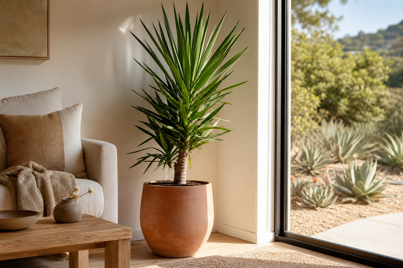 La plante yucca trouve sa place du salon au jardin