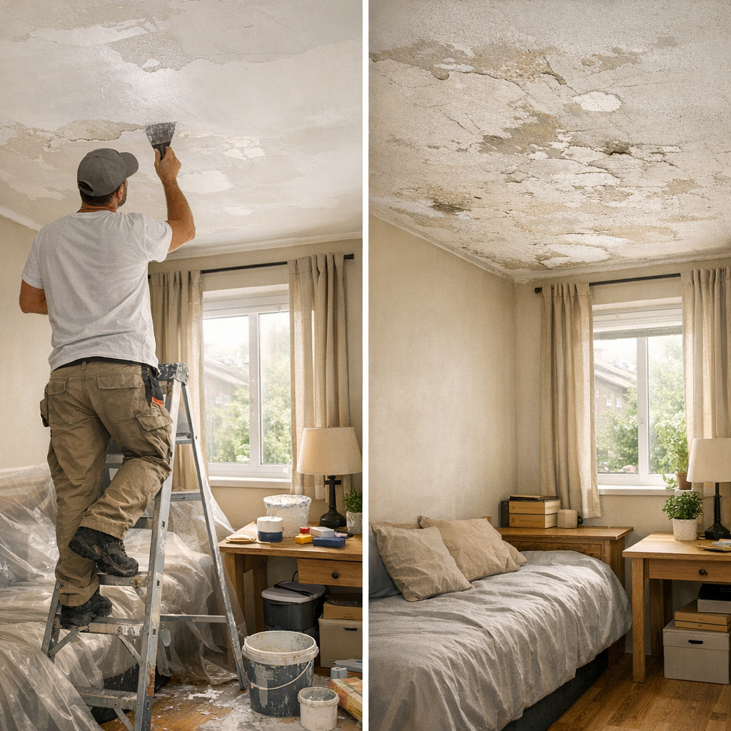 Exemples de budget&nbsp;: chambre de 10 m², plafond avec ou sans réparations